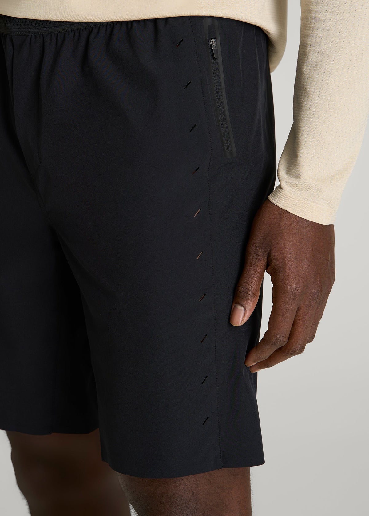 Featherweight Perforated Training Shorts for Tall Men in Black