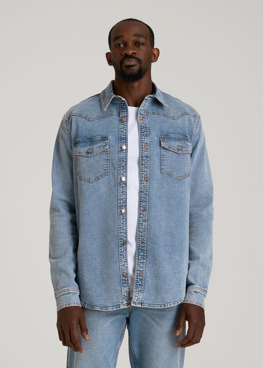 Western Denim Shirt for Tall Men in Heritage Faded