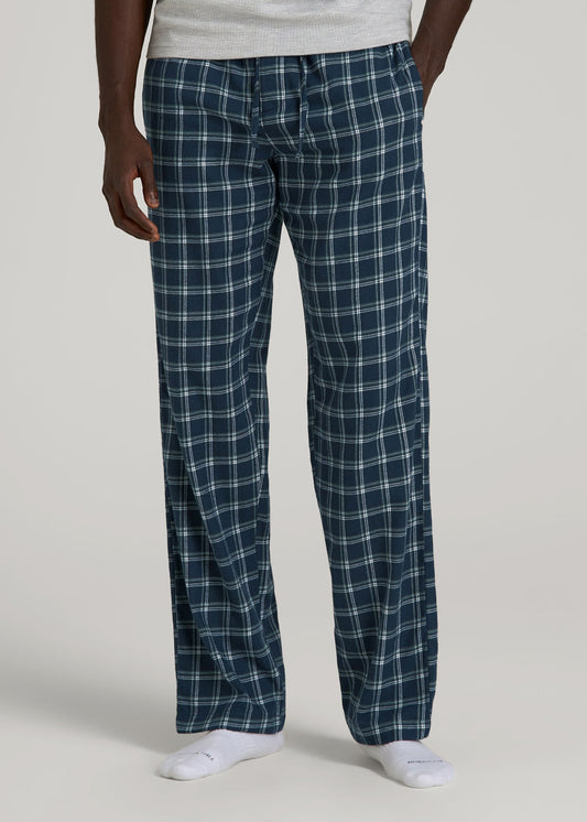 Flannel Pajama Pants for Tall Men in Navy Windowpane