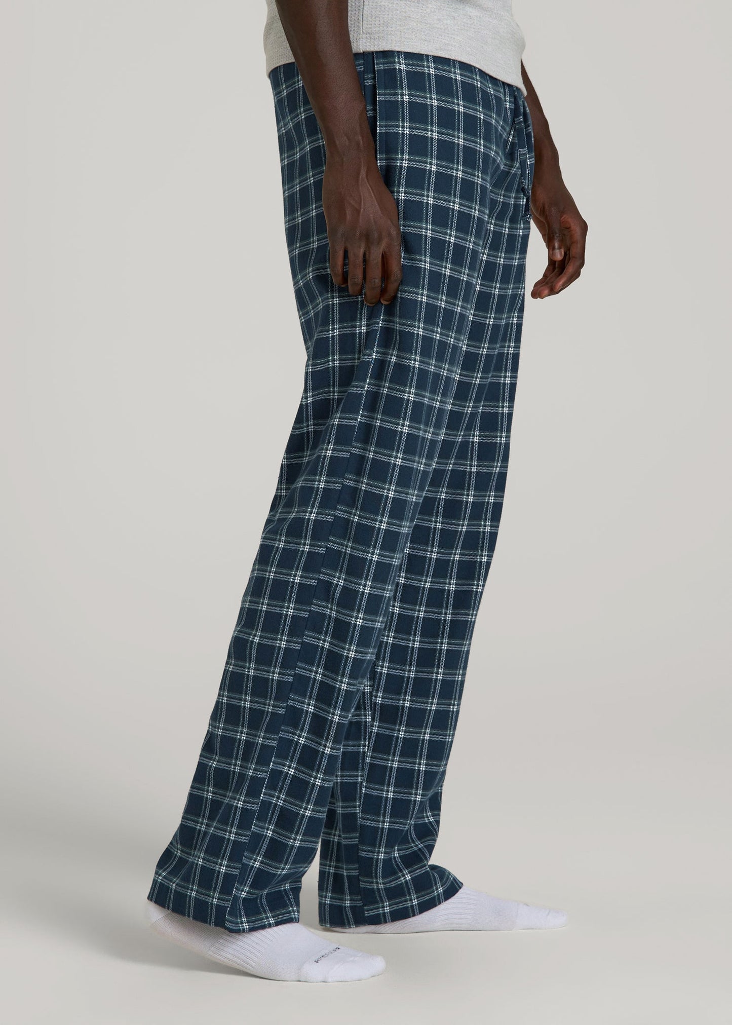 Flannel Pajama Pants for Tall Men in Navy Windowpane