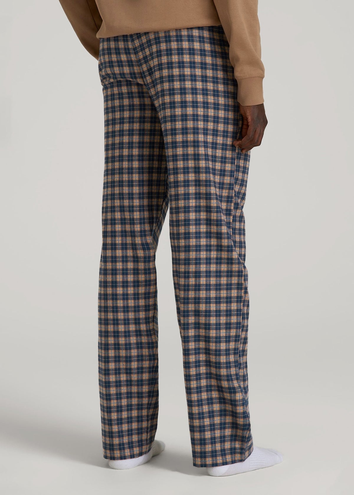 Flannel Pajama Pants for Tall Men in Navy and Woodsmoke Check