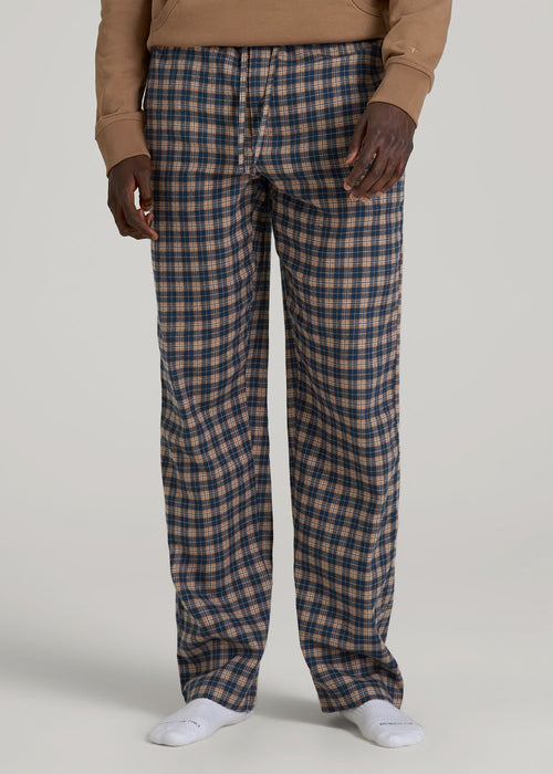 Flannel Pajama Pants for Tall Men in Navy and Woodsmoke Check