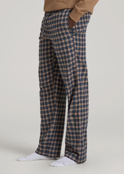 Flannel Pajama Pants for Tall Men in Navy and Woodsmoke Check