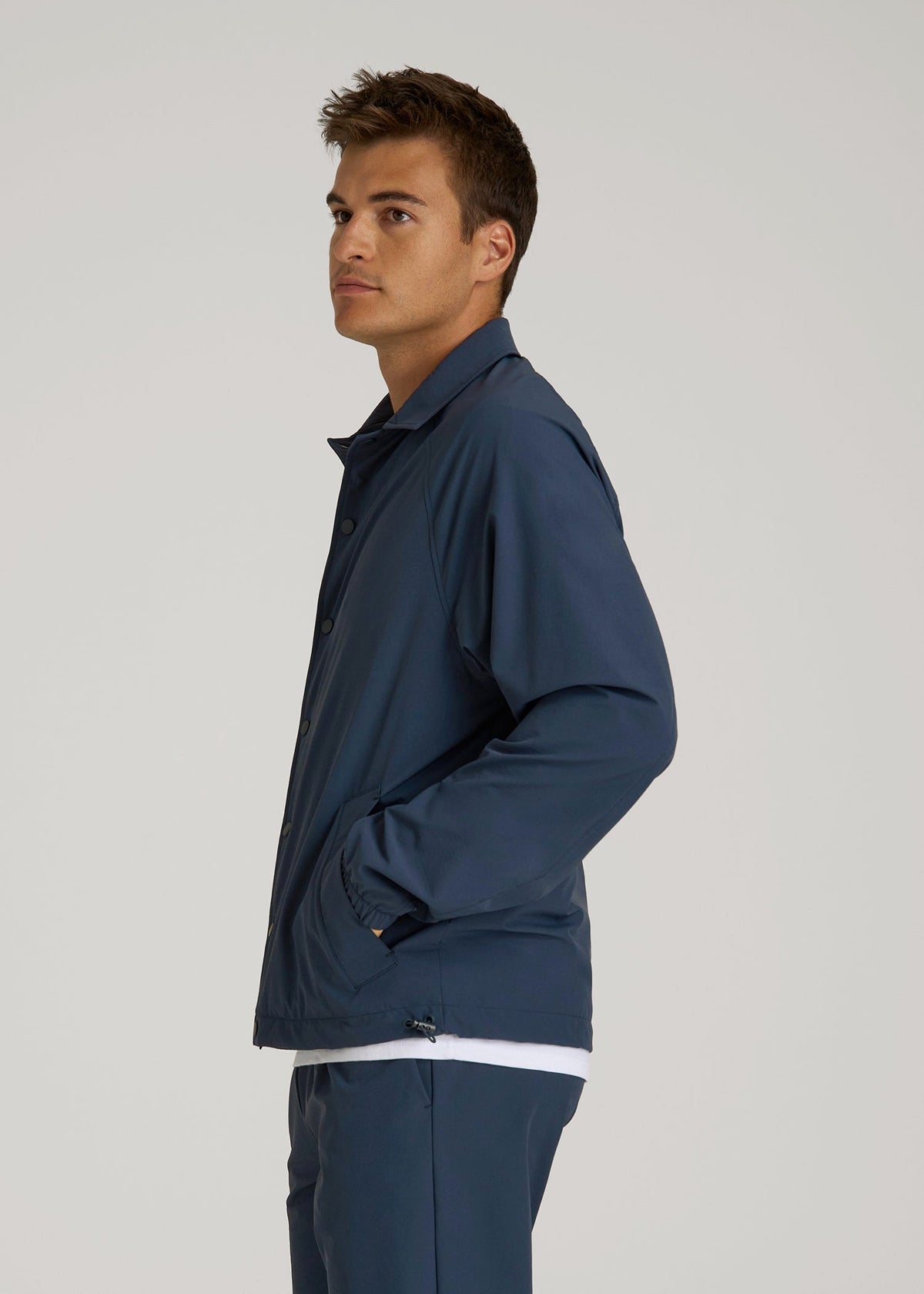 Flex Nylon Collared Jacket for Tall Men in Navy Blue