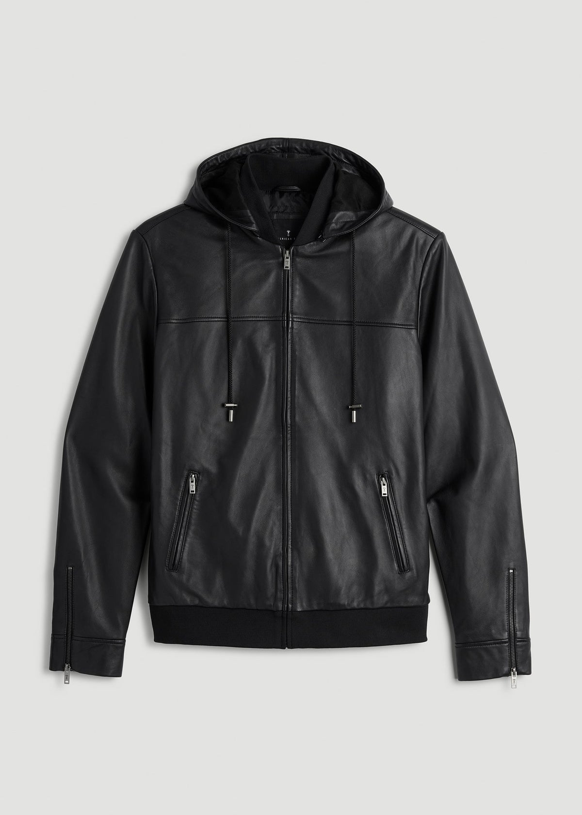 Genuine Leather Hooded Bomber for Tall Men in Black
