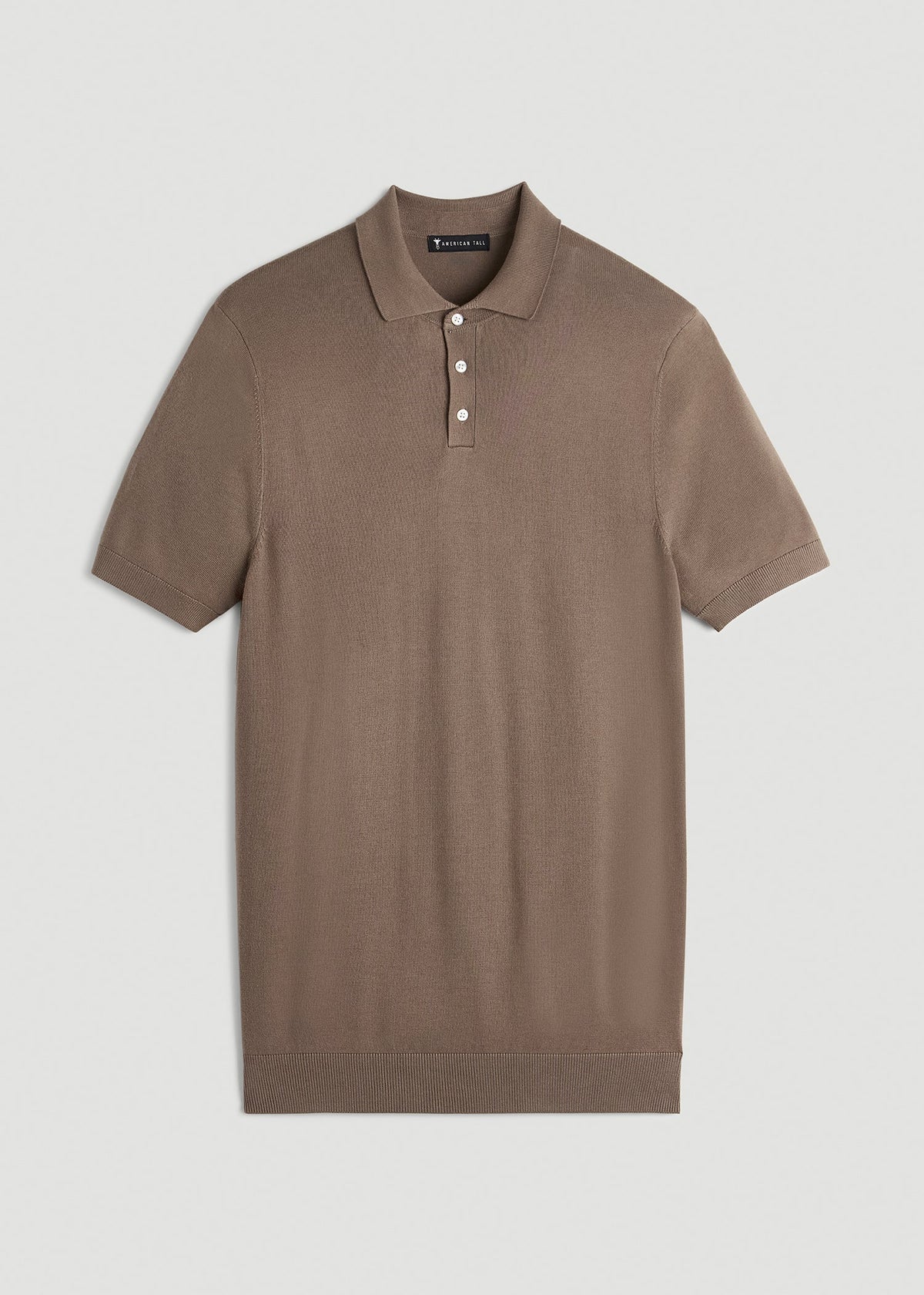 Linen Blend Knit Polo for Tall Men in Warm Brown