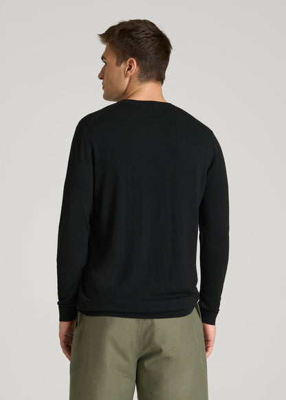 Linen Blend Lightweight Sweater for Tall Men in Black