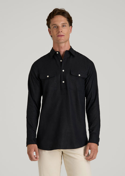 Linen Popover Shirt for Tall Men in Black