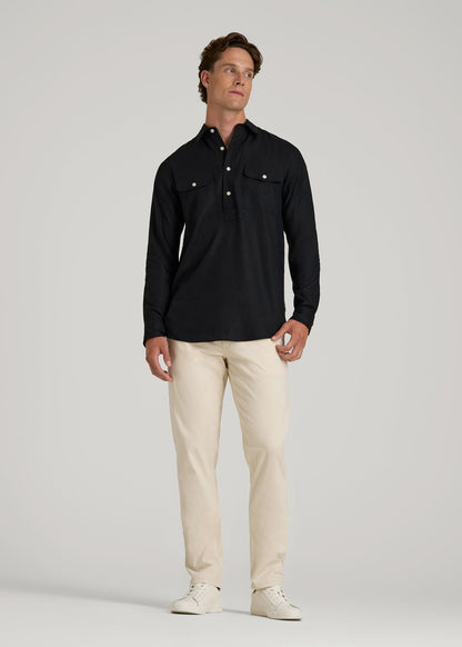 Linen Popover Shirt for Tall Men in Black