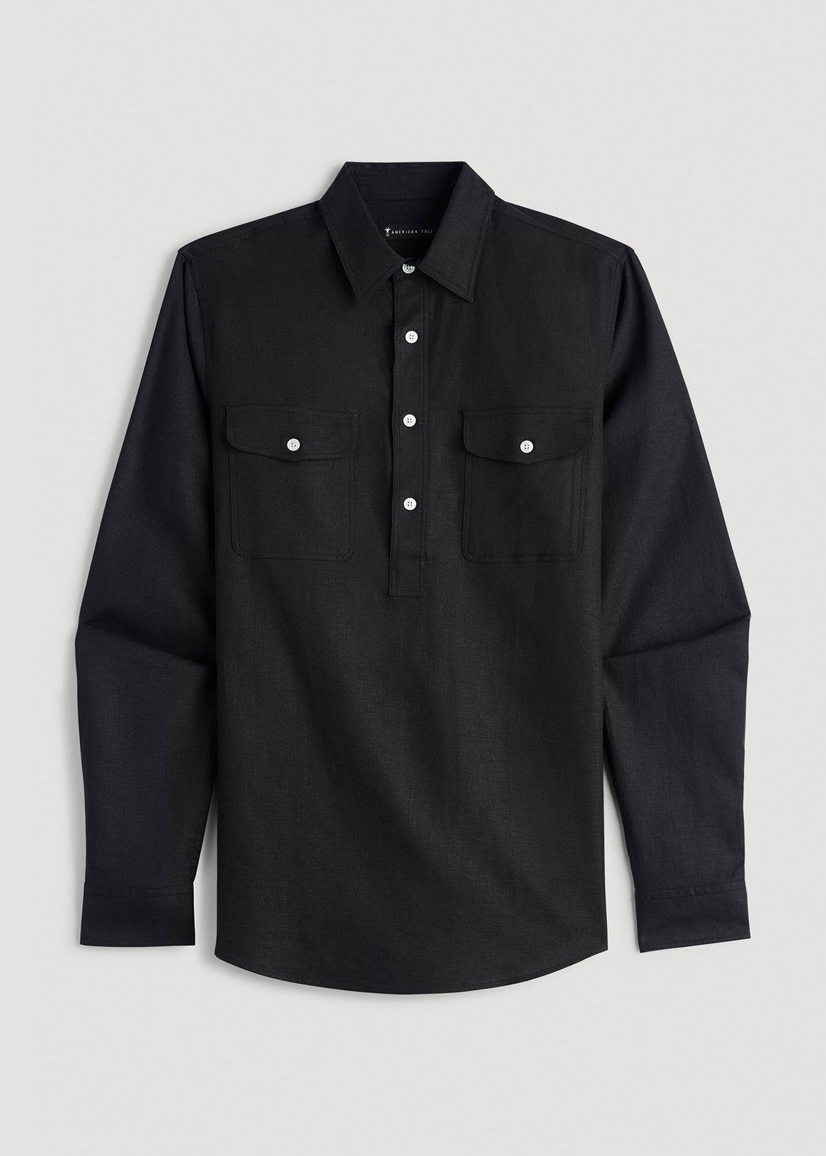 Linen Popover Shirt for Tall Men in Black