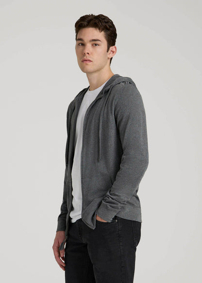 Long Sleeve Full Zip Jersey Hoodie for Tall Men in Charcoal Mix