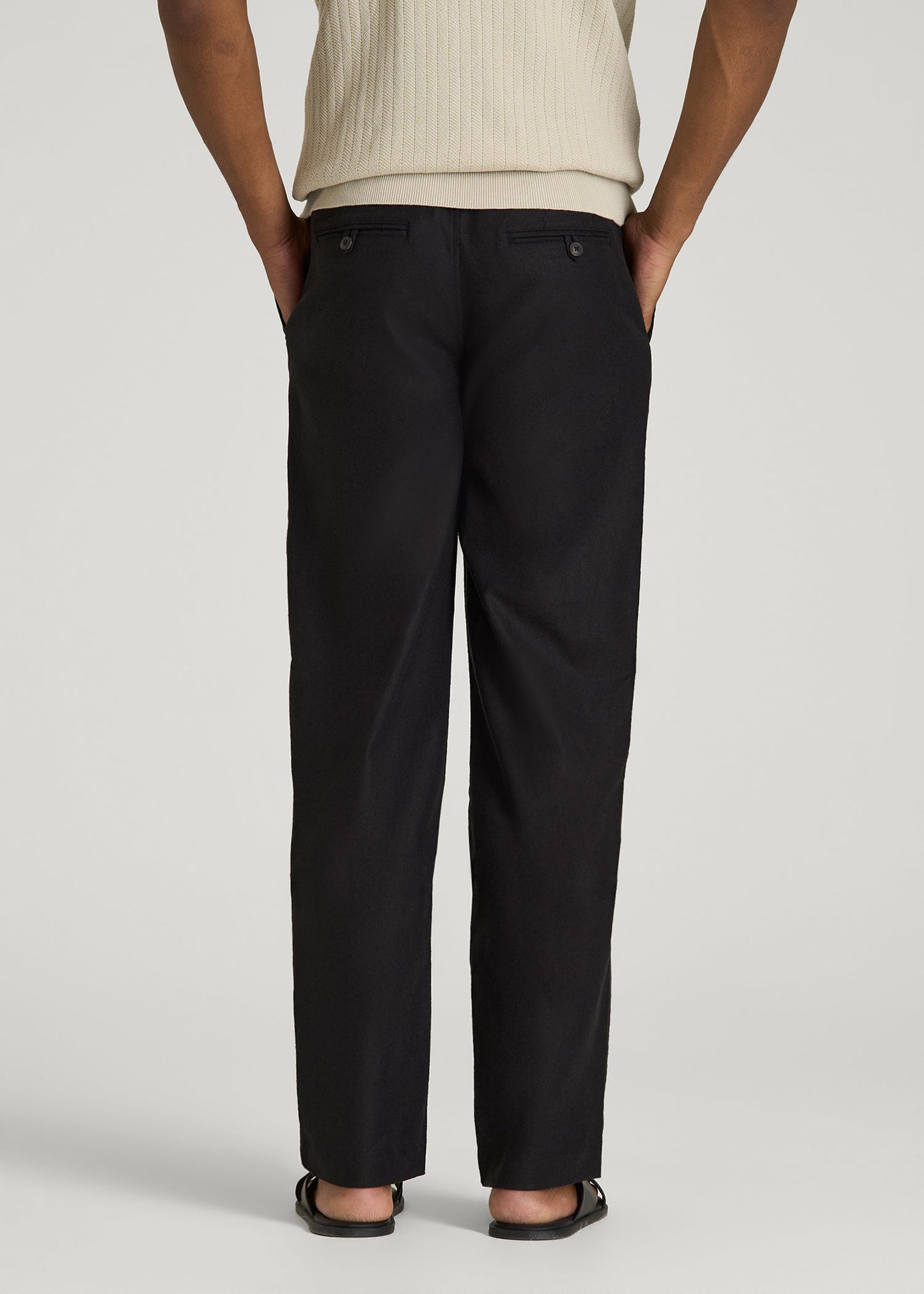 Stretch Cotton Linen Blend Pull-On Pants for Tall Men in Black
