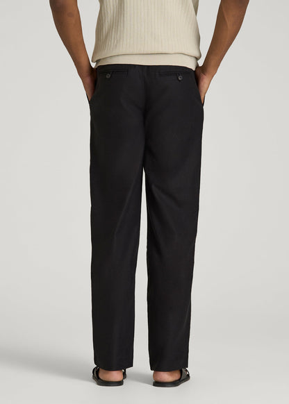 Stretch Cotton Linen Blend Pull-On Pants for Tall Men in Black