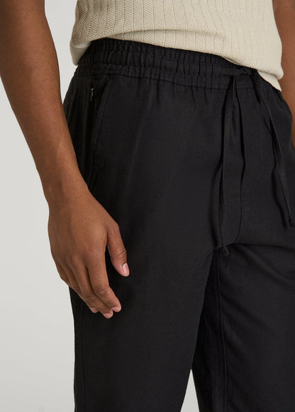 Stretch Cotton Linen Blend Pull-On Pants for Tall Men in Black