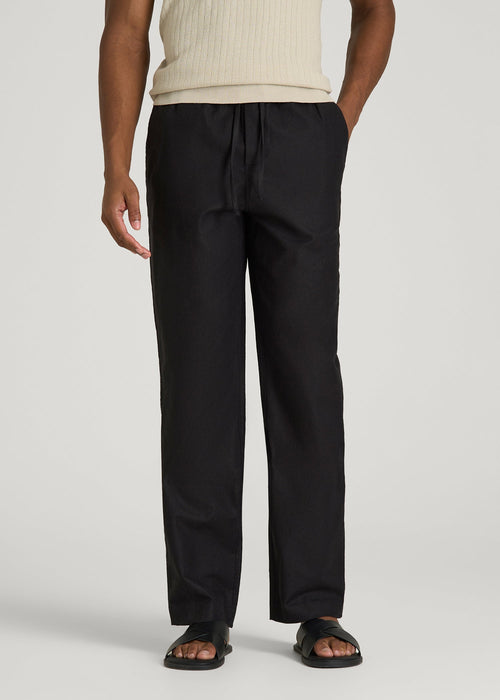 Stretch Cotton Linen Blend Pull-On Pants for Tall Men in Black