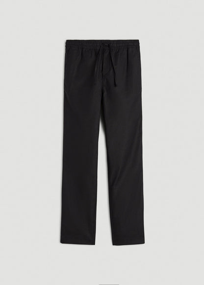 Stretch Cotton Linen Blend Pull-On Pants for Tall Men in Black