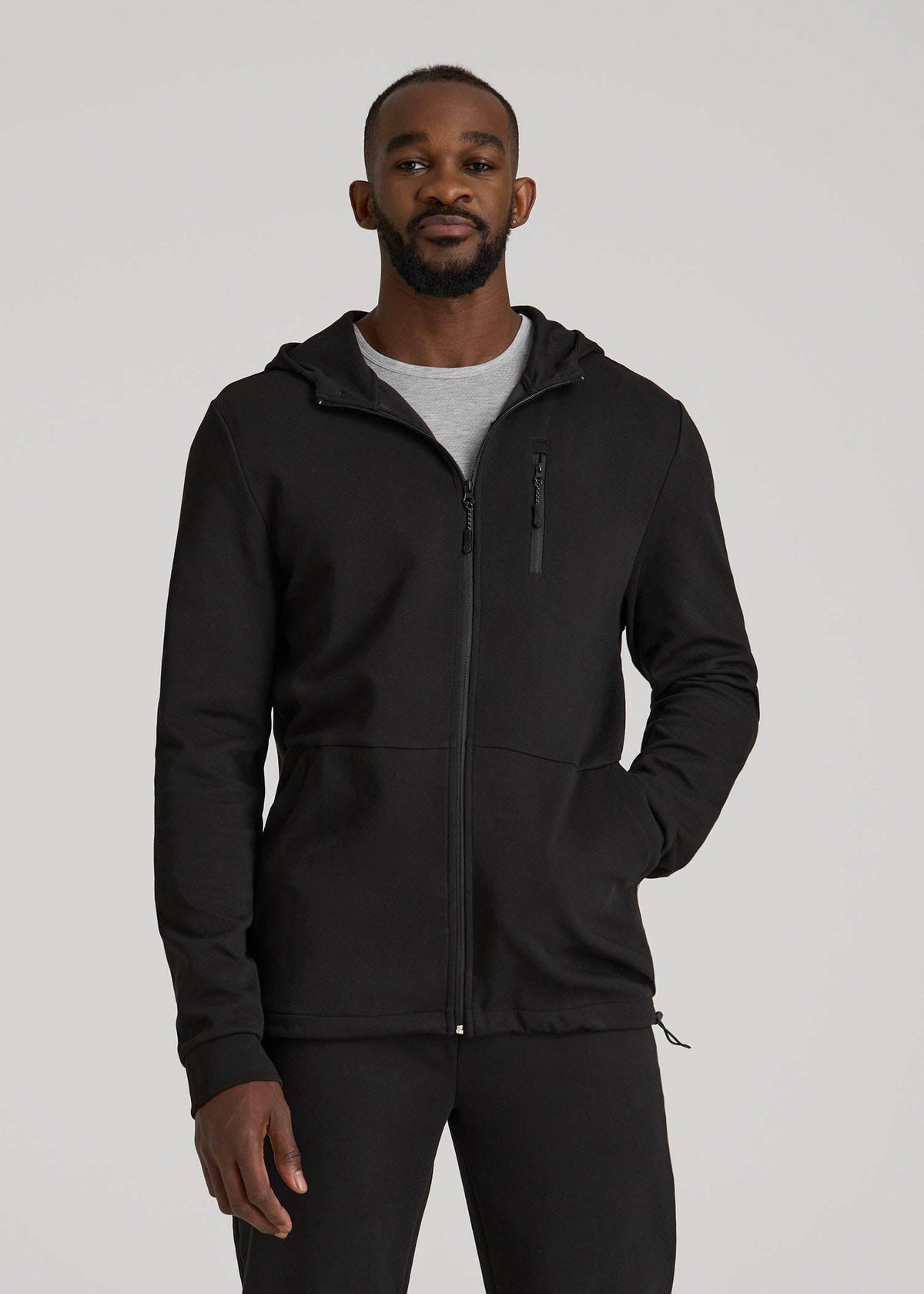 Tech-Knit Long Track Jacket for Tall Men in Black