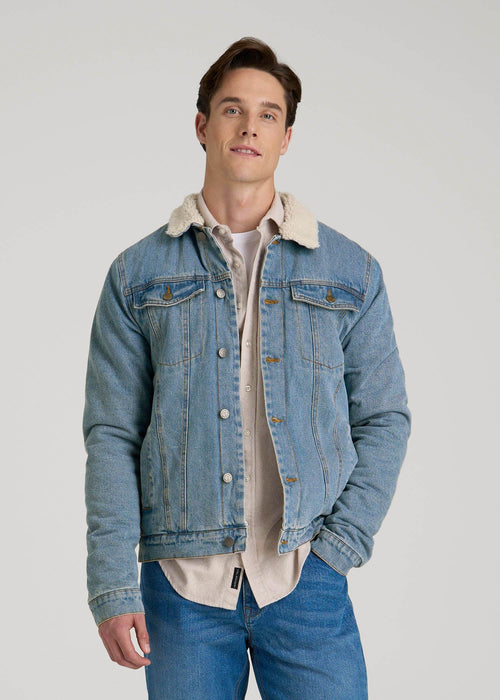 Denim Sherpa Jacket for Tall Men in Stonewash Blue