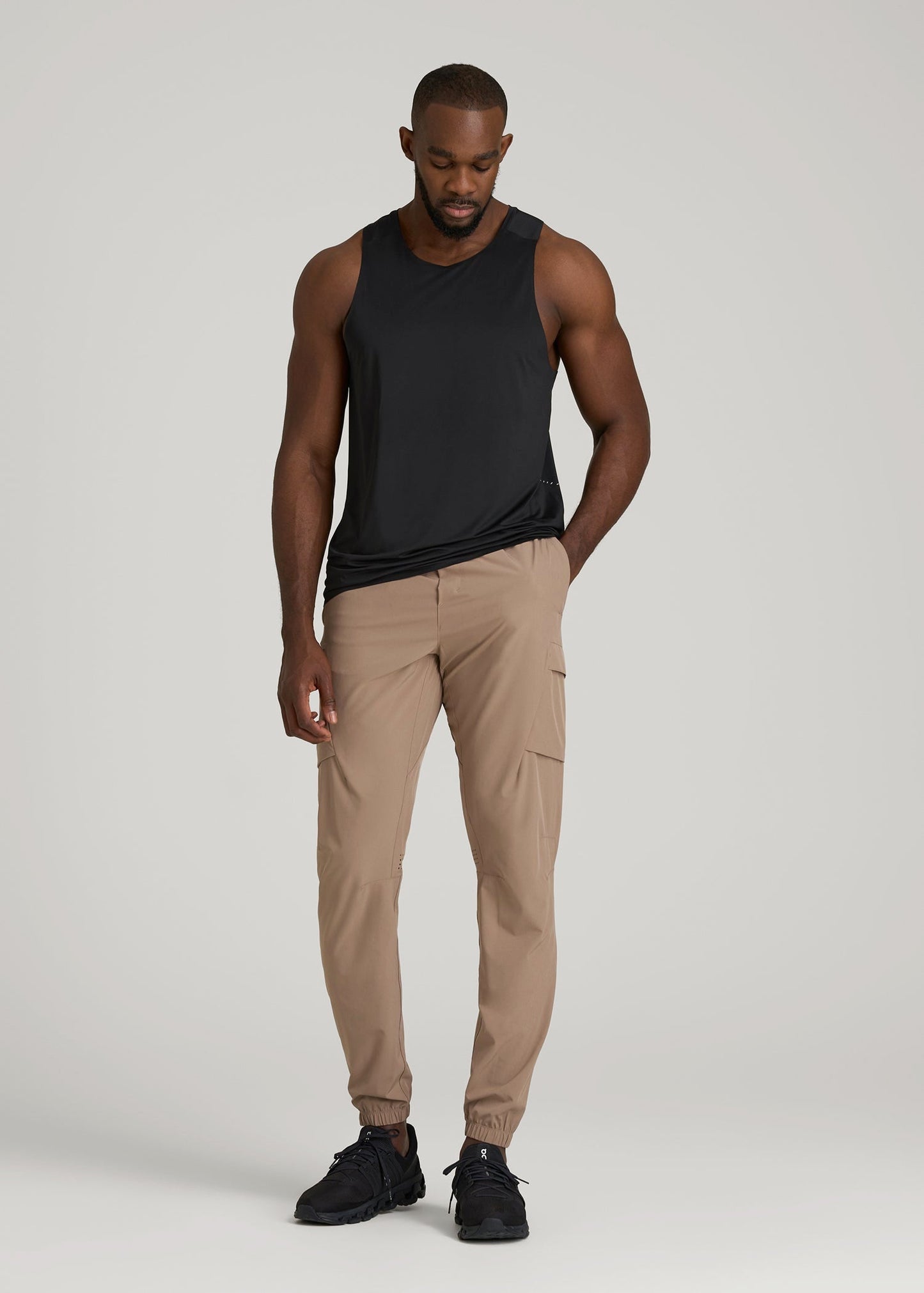 Perforated Training Singlet for Tall Men in Black