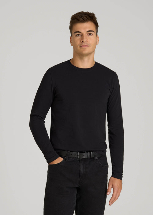 The Essential Modern Fit Crewneck Long Sleeve Tee for Tall Men in Black