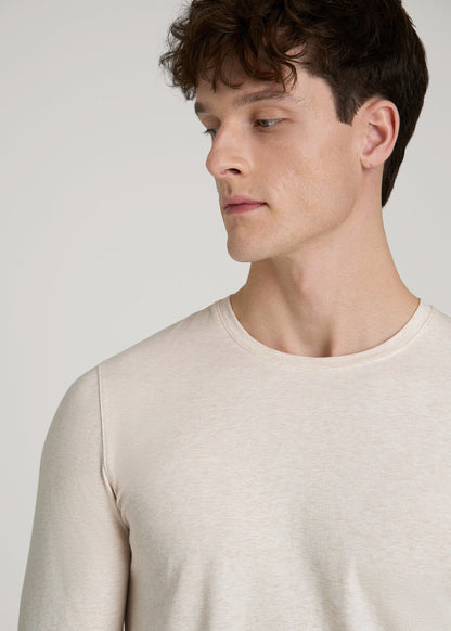 The Essential Modern Fit Crewneck Long Sleeve Tee for Tall Men in Heathered Oatmeal