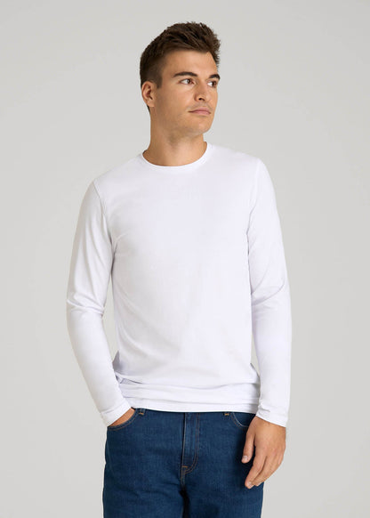The Essential Modern Fit Crewneck Long Sleeve Tee for Tall Men in White