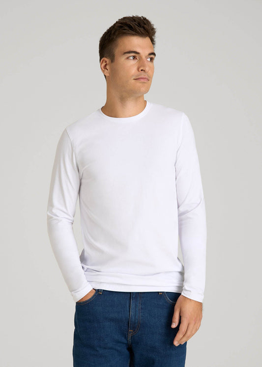 The Essential Modern Fit Crewneck Long Sleeve Tee for Tall Men in White