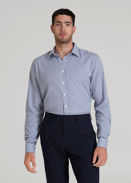 Oskar Easy Care Dress Shirt for Tall Men in Bright Blue Grid