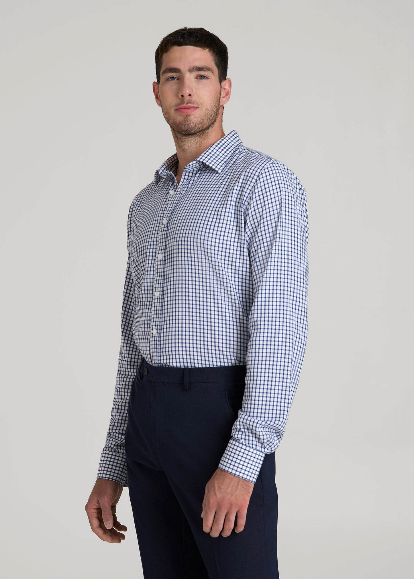 Oskar Easy Care Dress Shirt for Tall Men in Bright Blue Grid