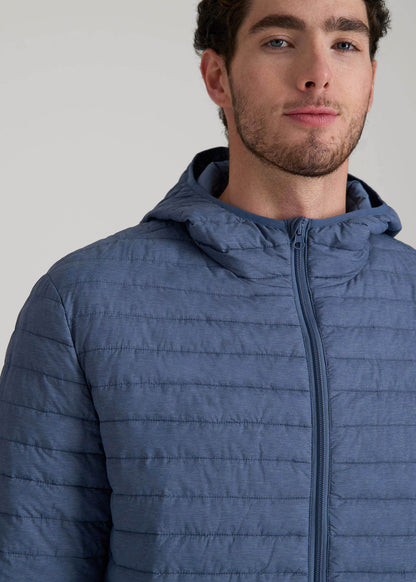 Packable Puffer Jacket for Tall Men in Steel Blue