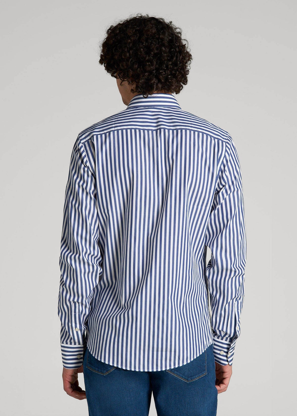 Premium Dress Shirt for Tall Men in Bold Blue Stripe