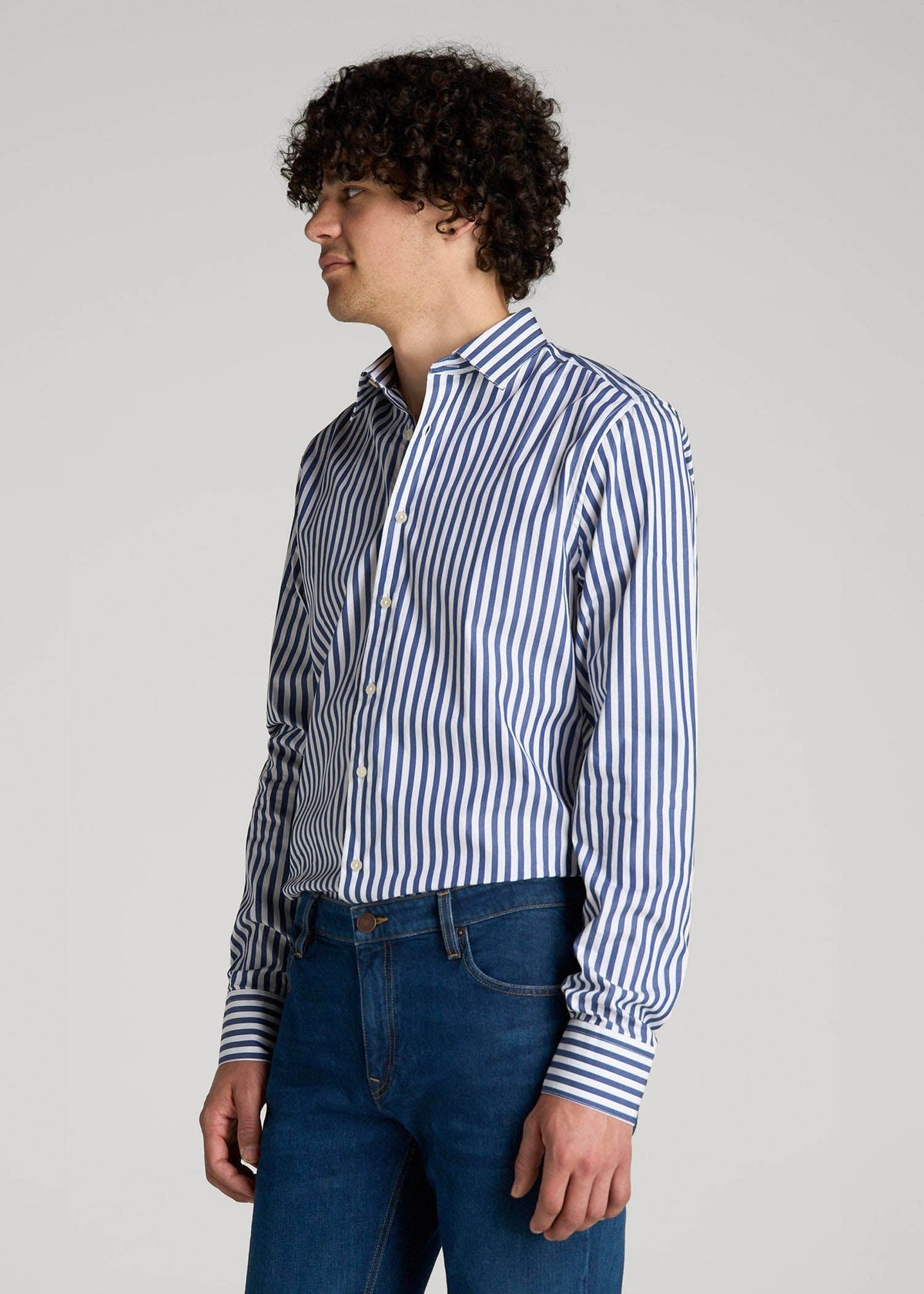 Premium Dress Shirt for Tall Men in Bold Blue Stripe