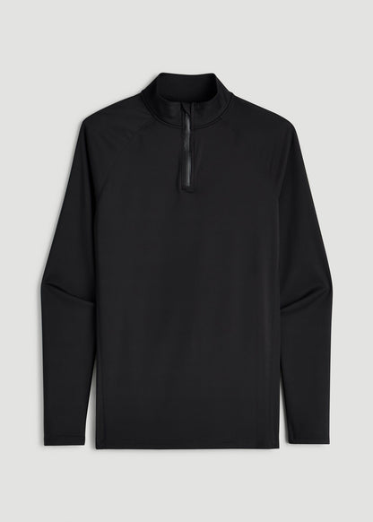 Quarter Zip Long Sleeves Rashguard for Tall Men in Deep Black