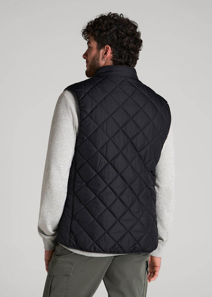 Quilted Reversible Vest for Tall Men in Black & Charcoal