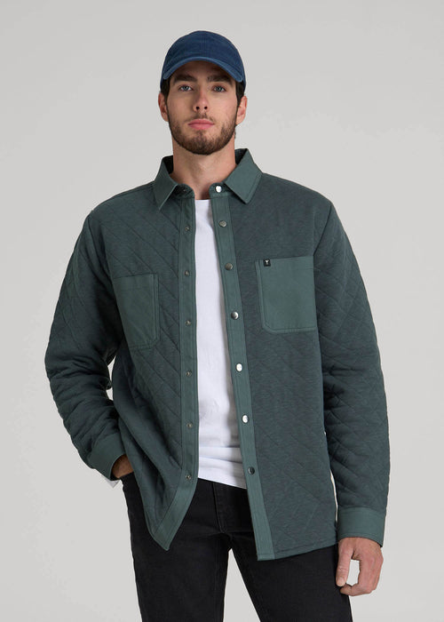 Quilted Shacket for Tall Men in Soft Green
