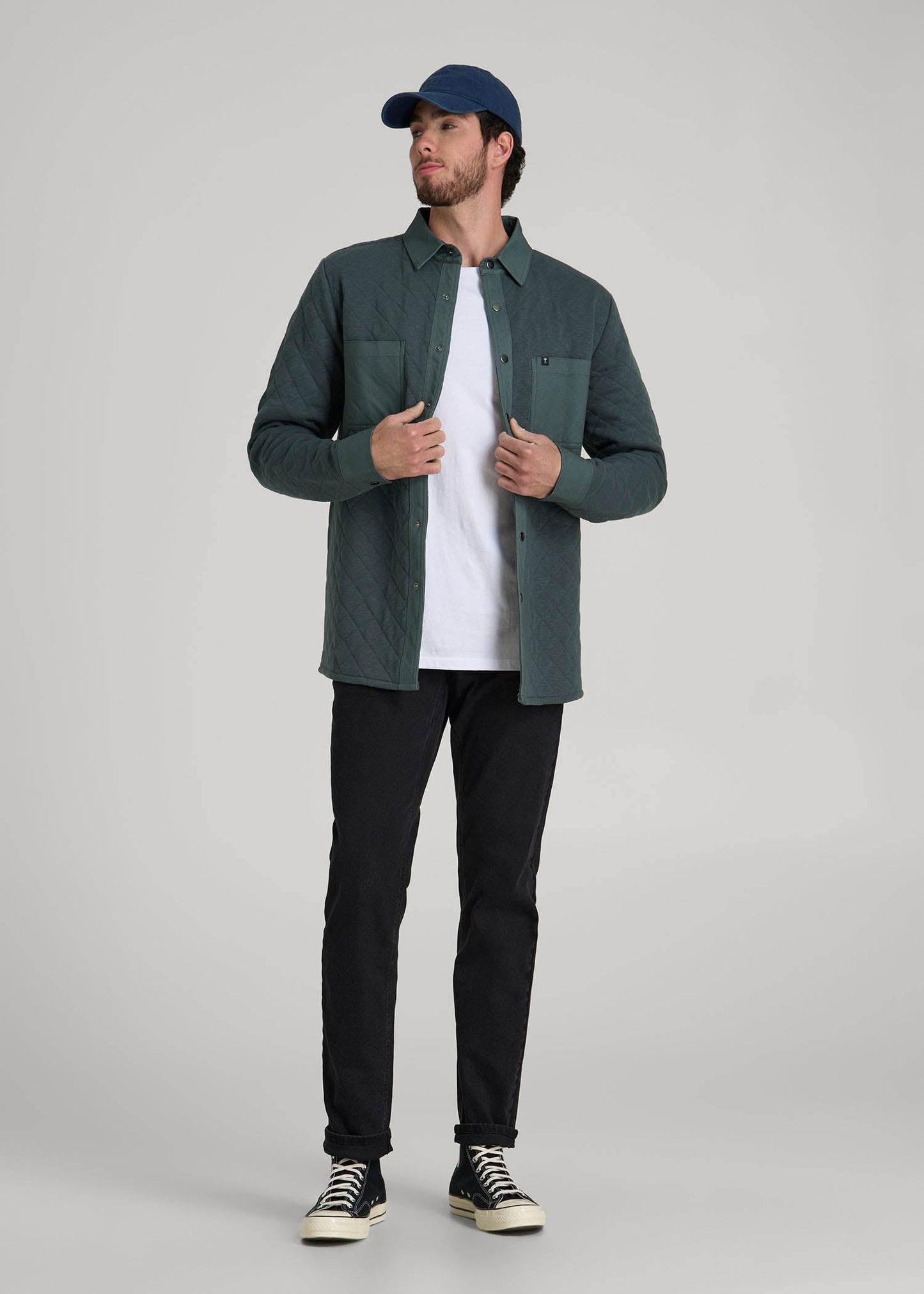 Quilted Shacket for Tall Men in Soft Green