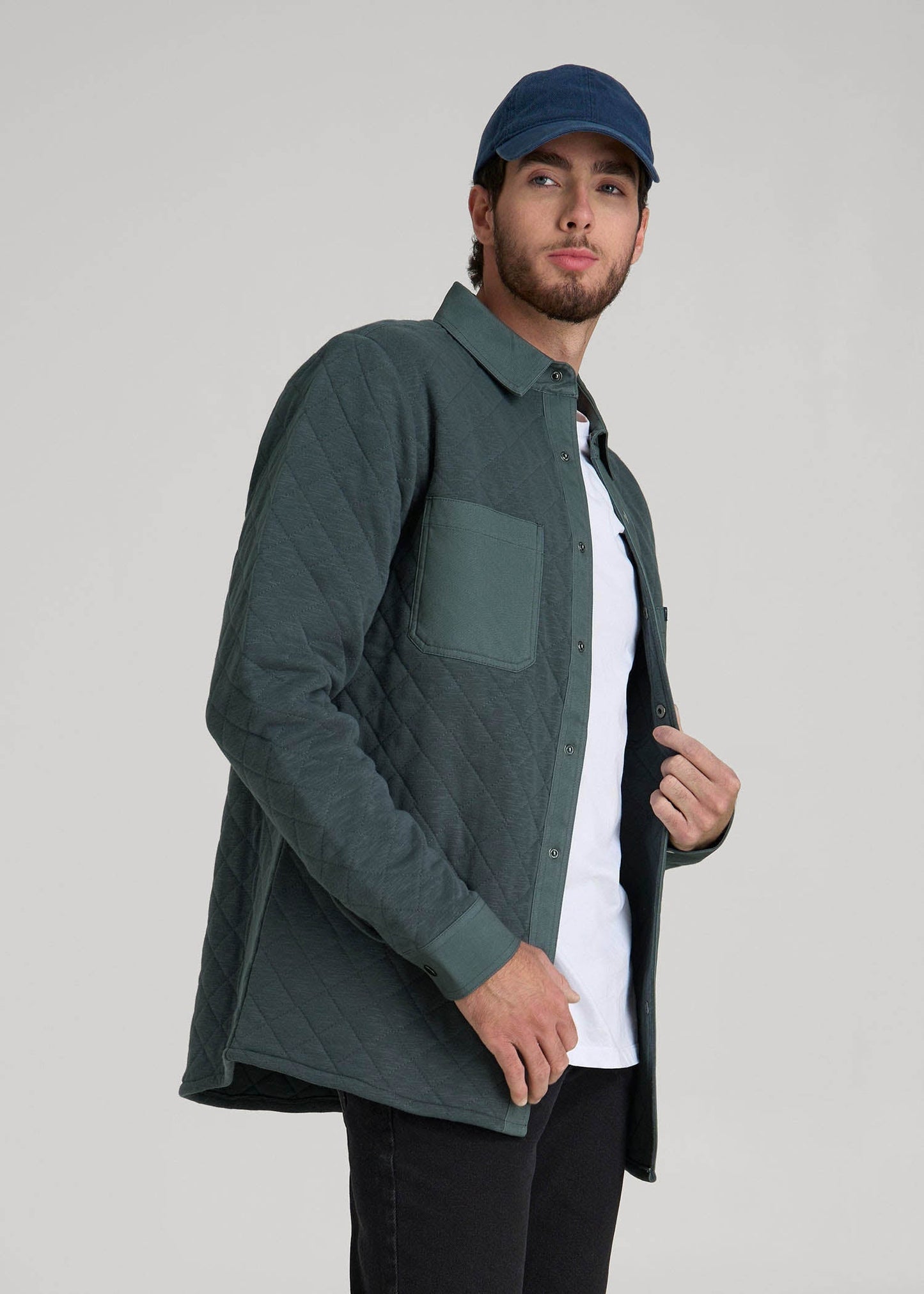 Quilted Shacket for Tall Men in Soft Green