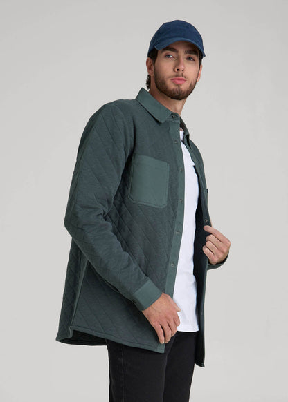 Quilted Shacket for Tall Men in Soft Green