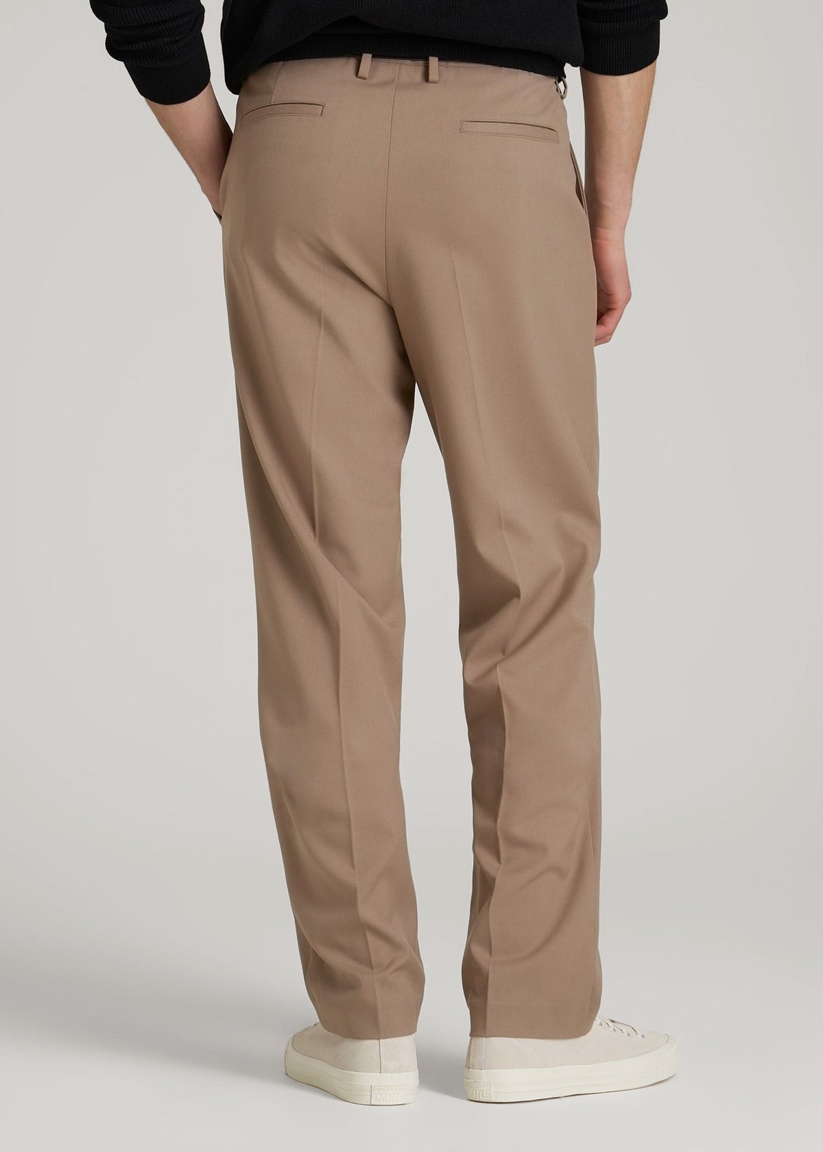Relaxed Pleated Trousers for Tall Men in Dark Sand