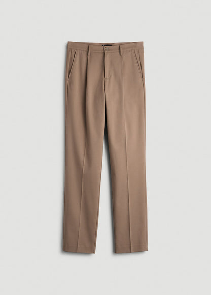 Relaxed Pleated Trousers for Tall Men in Dark Sand