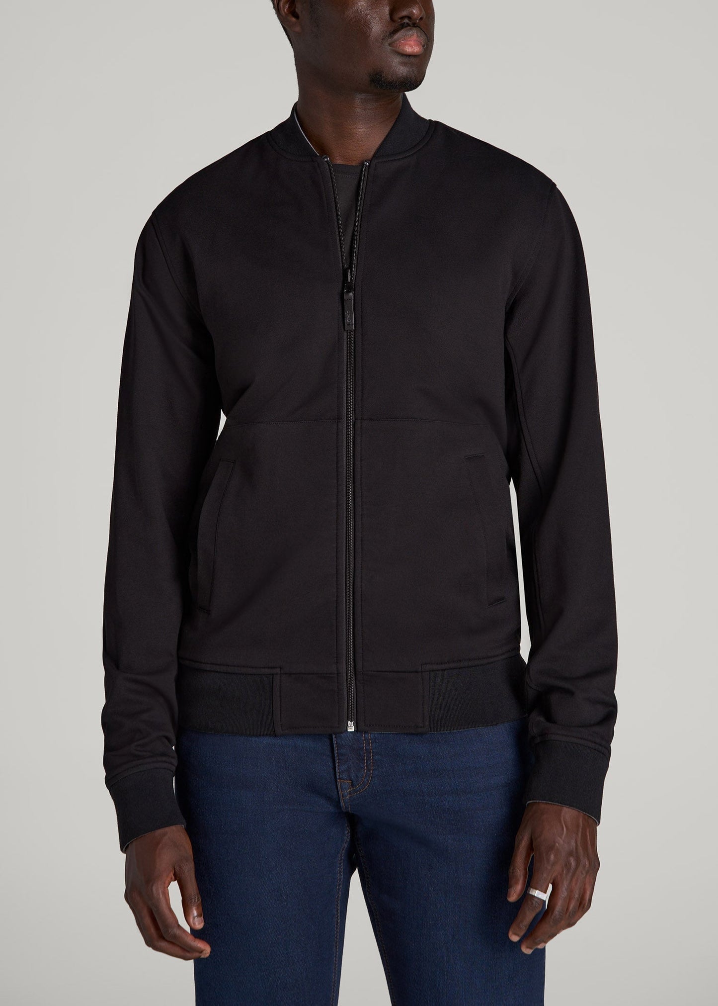 Reversible Bomber Jacket for Tall Men in Fossil Grey and Black