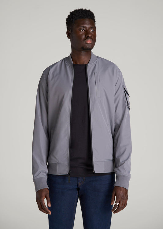 Reversible Bomber Jacket for Tall Men in Fossil Grey and Black