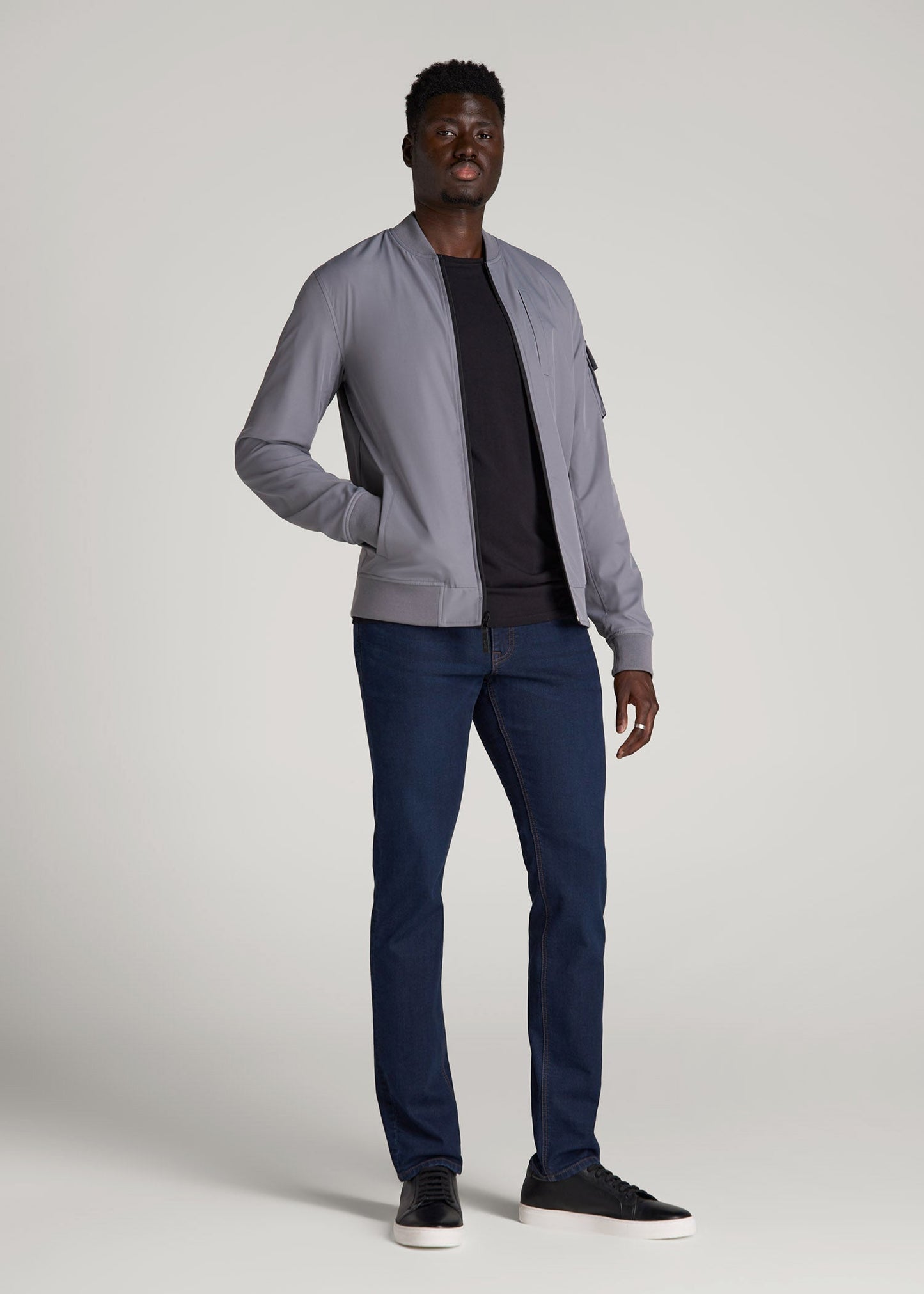 Reversible Bomber Jacket for Tall Men in Fossil Grey and Black