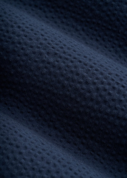 Seersucker Camp Collar Short Sleeve Shirt for Tall Men in Navy Blue