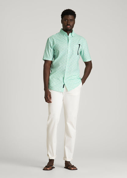 Short Sleeve Shirt for Tall Men in Opal Blue Dandelion