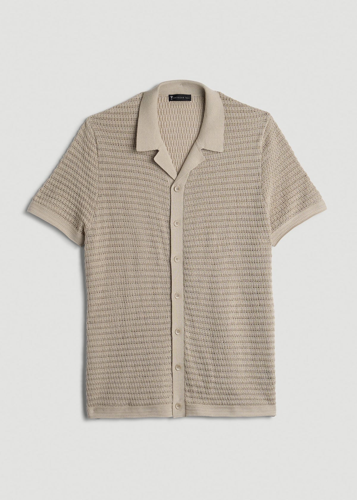 Short Sleeve Crochet Polo Cardigan for Tall Men in Light Khaki