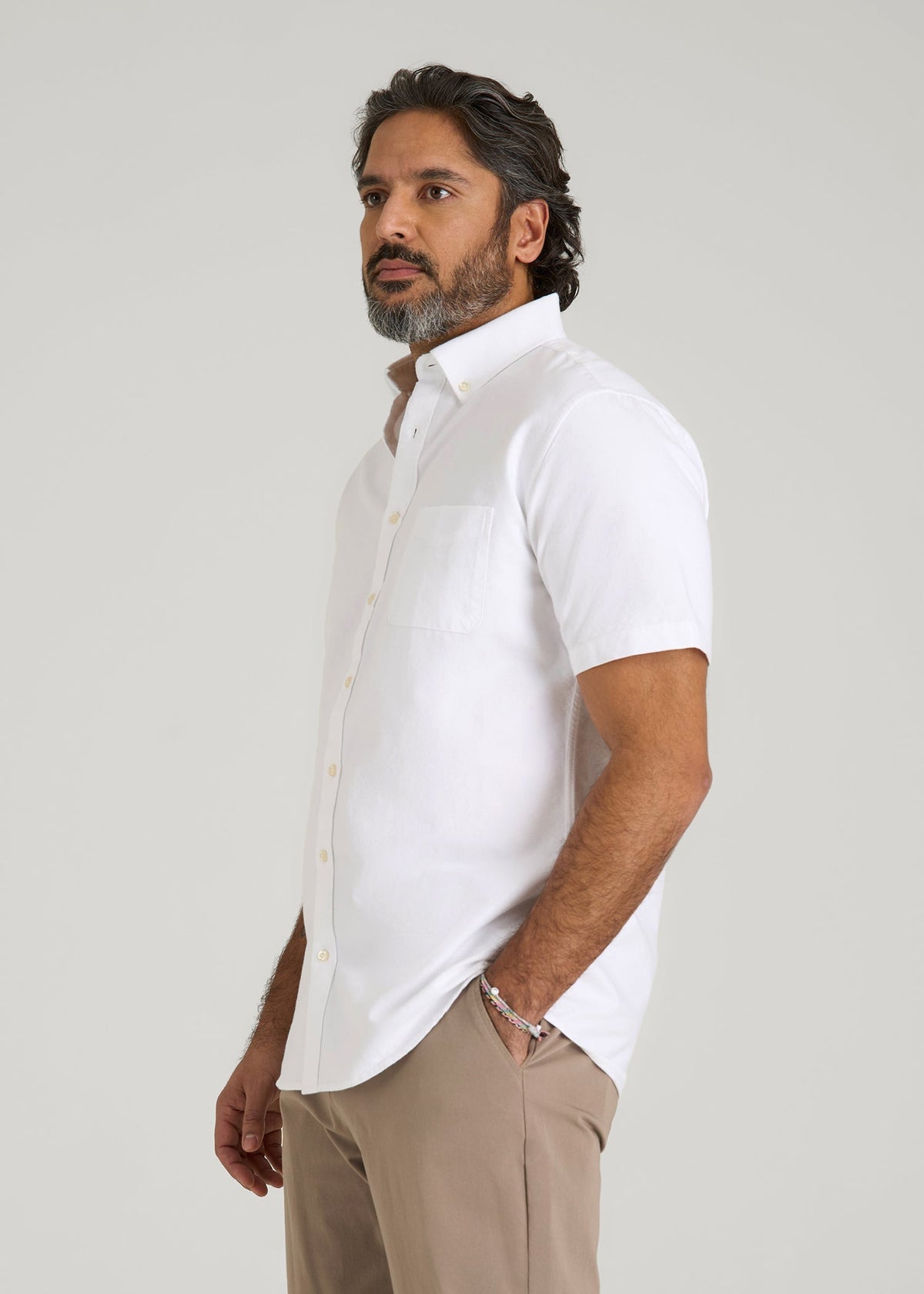 Short Sleeve Oxford Button Shirt For Tall Men in White