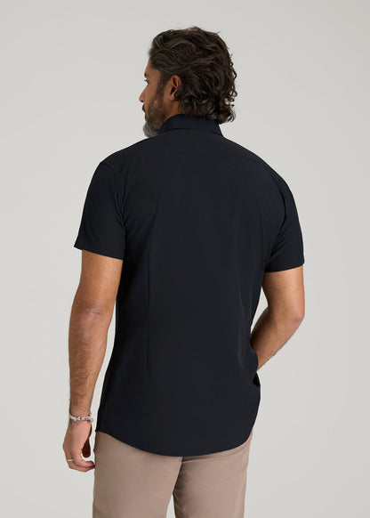 Short Sleeve Traveler Stretch Button Shirt for Tall Men in Black