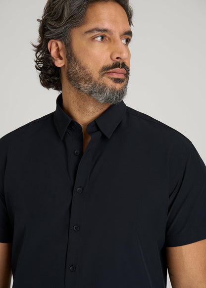Short Sleeve Traveler Stretch Button Shirt for Tall Men in Black