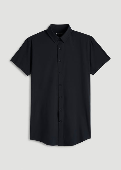 Short Sleeve Traveler Stretch Button Shirt for Tall Men in Black